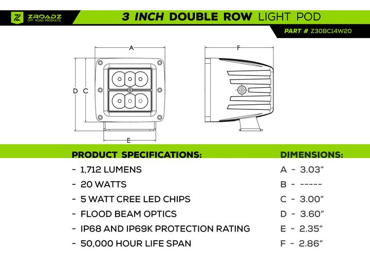 3IN SQUARE LED CUBE /  WORK LIGHT -  20 WATT CREE                                                    